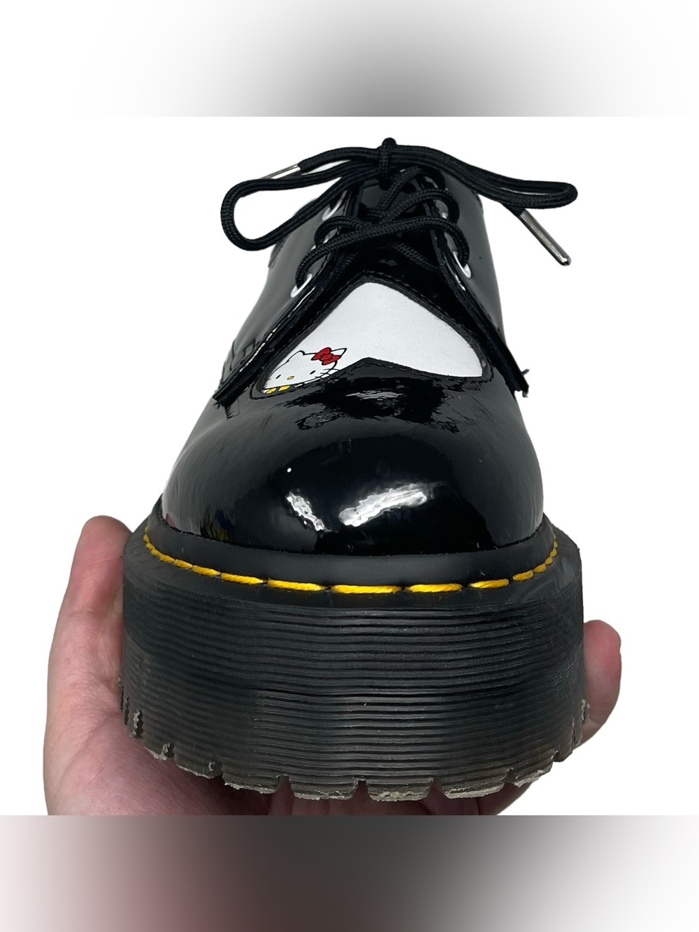 Dr. Martens x Hello Kitty 1461 Quad Platform Black Leather Shoes Women's Size 8 - Picture 9 of 15